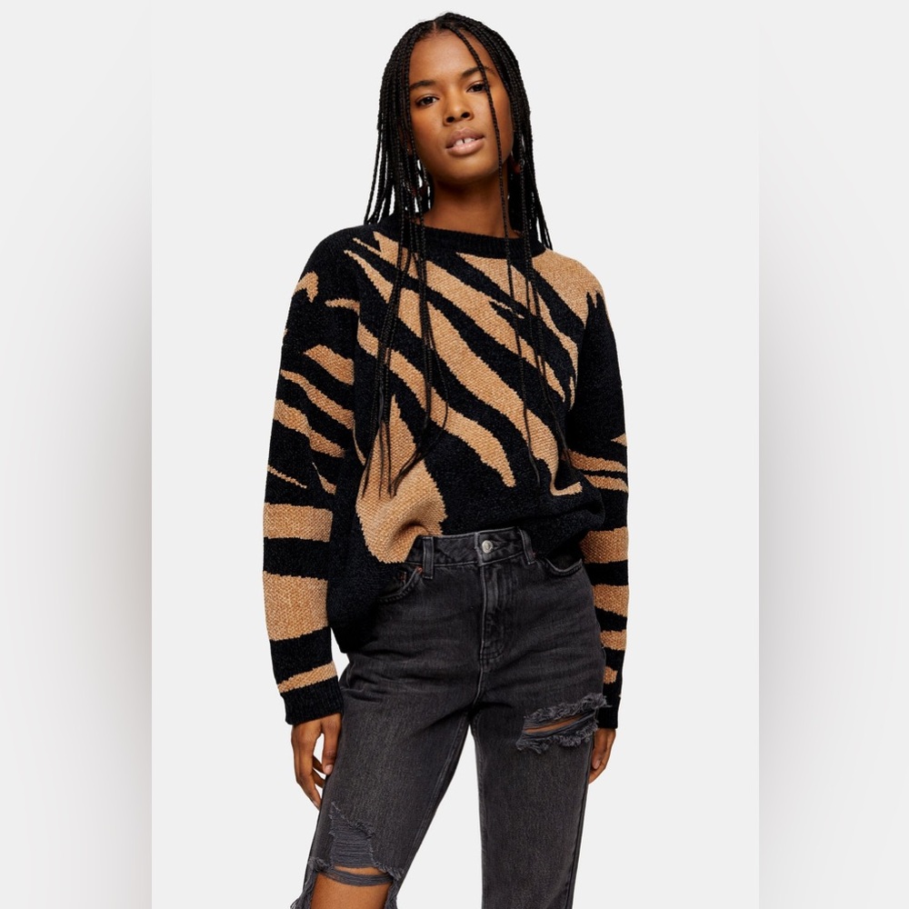 topshop sweater Black Knitted Abstract Chenille Jumper